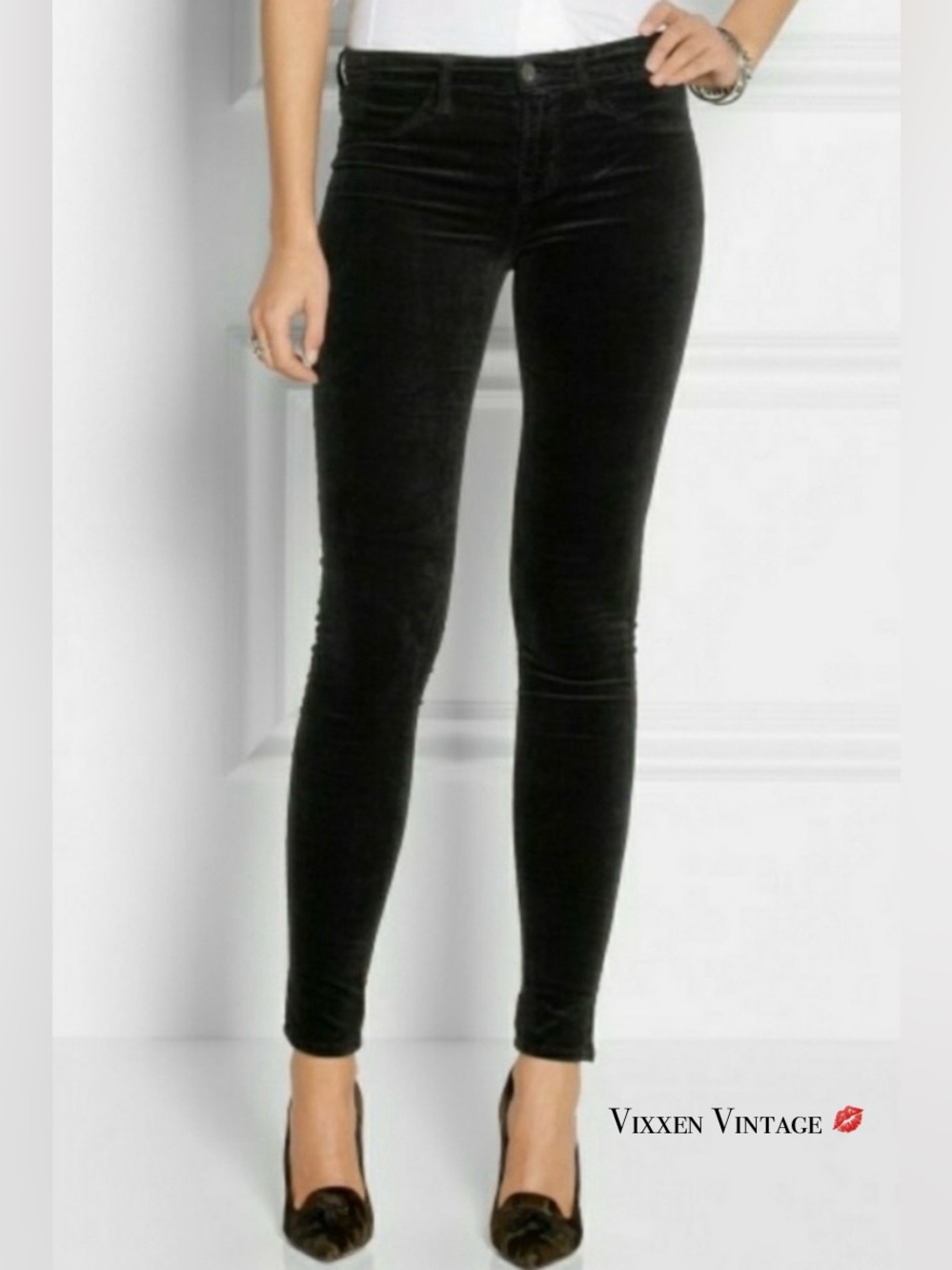 VINTAGE Y2K J BRAND LOW RISE VELVET ‘SUPER SKINNY’ JEANS IN BLACK